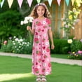 thumbnail image 4 of Uourmeti Tween Girls Maxi Dress Short Sleeve Round Neck Casual Flowy Cute Strawberry Print Summer Long Dress for Girls Big Kids, Size 7-8 Years, 4 of 7
