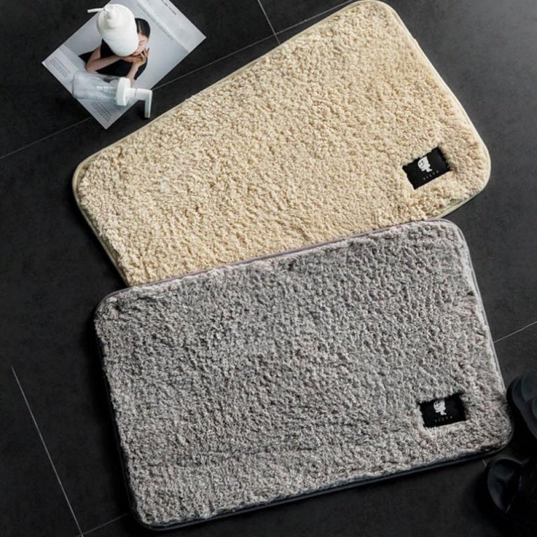 Soft Luxurious Shaggy Microfiber Bath Rug Padded with Thick Memory Foam  (Gray 34x21 inch), Non-Slip Bathroom Mat, Super Absorbent, Mold and Mildew  Resistant, Machine Washable 