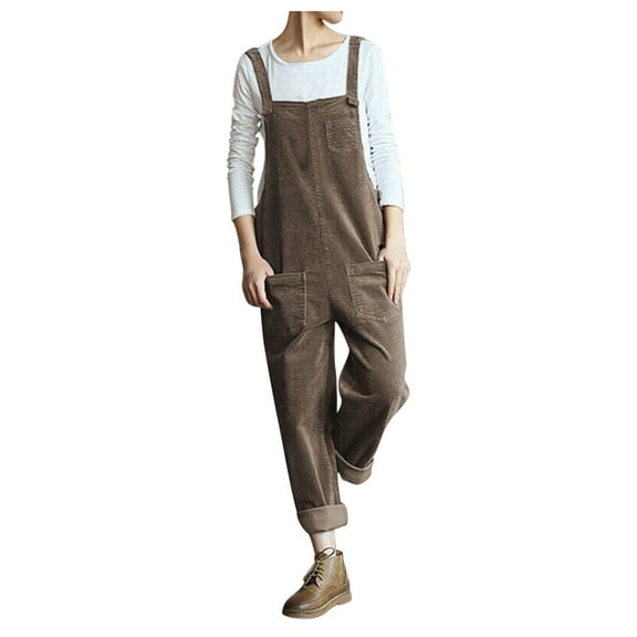 Dyegold Jumpsuits for Women Casual, Womens Jumpsuits Casual Loose Wide Leg Playsuit Overall Plus Size Corduroy Square Neck Sleeveless Rompers Long Pants
