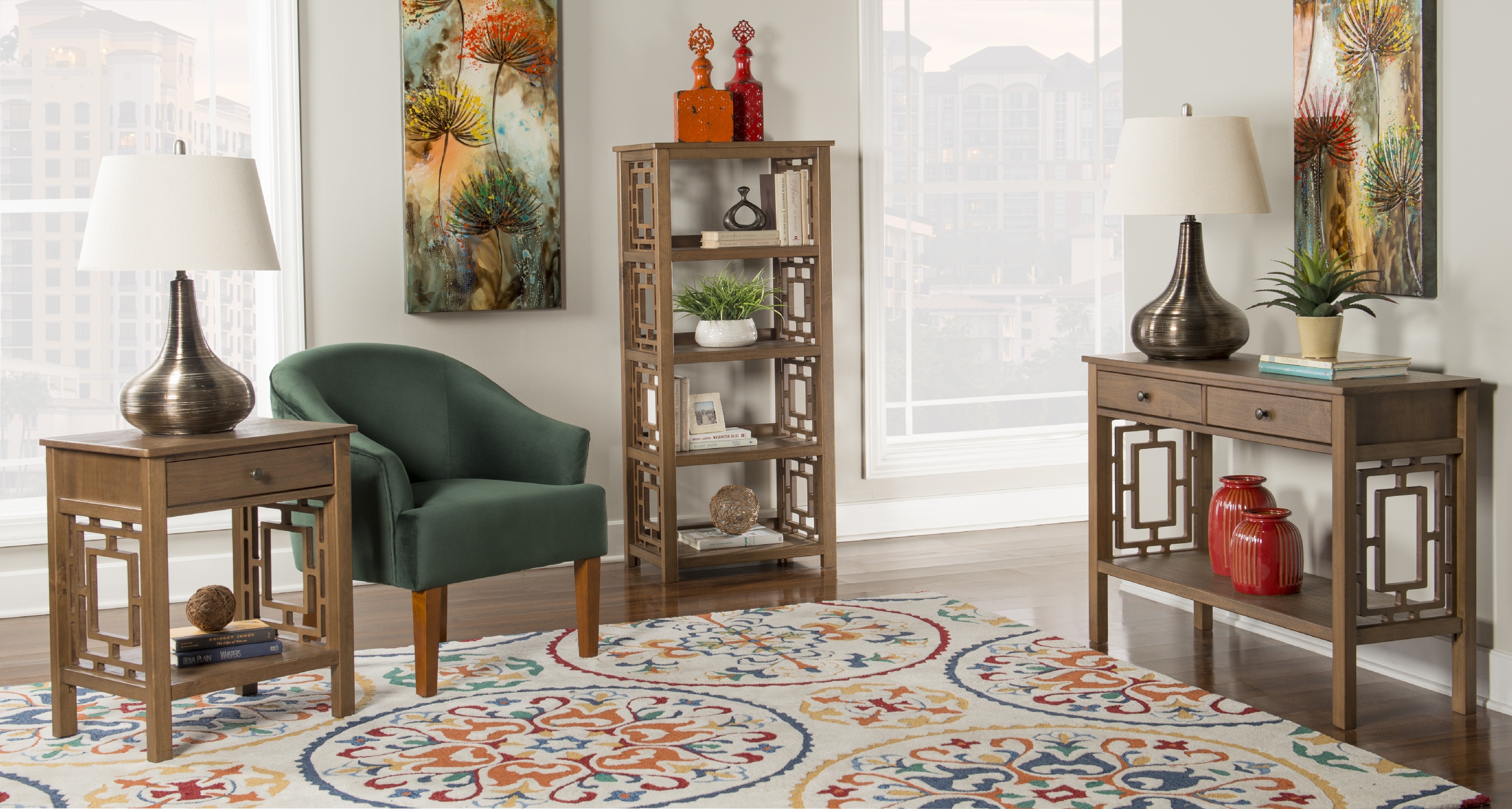 Linon Home Decor Trio Area Rug Collection, Ivory and Green, 1.83' x 2.83'
