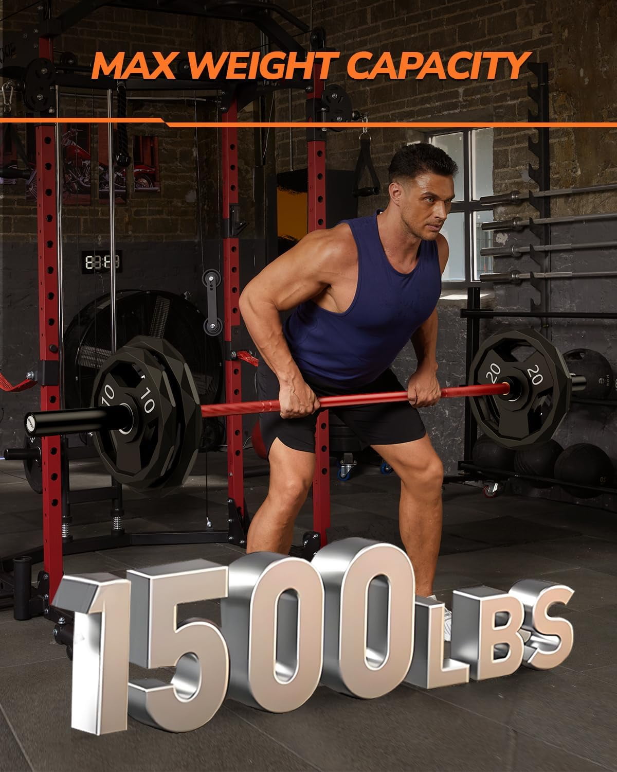 JoanKaren Folding Squat Rack with Barbell Bar,1000lbs Capacity Foldable Wall Mounted Power Racks,Olympic Barbell Included