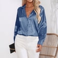 thumbnail image 5 of Baqcunre Women's New Suit Collar Color Ding Satin Imitation Silk Long Sleeve Shirt Womens Tops Dressy Tops for Women Blouses for Women Dressy Casual Shirts for Women,Blue,L, 5 of 5