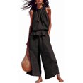 thumbnail image 5 of Women's Linen 2 Piece Outfits Sleeveless Ruffle Top Wide Leg Pants Summer Loungewear Beach Travel Sets, 5 of 8