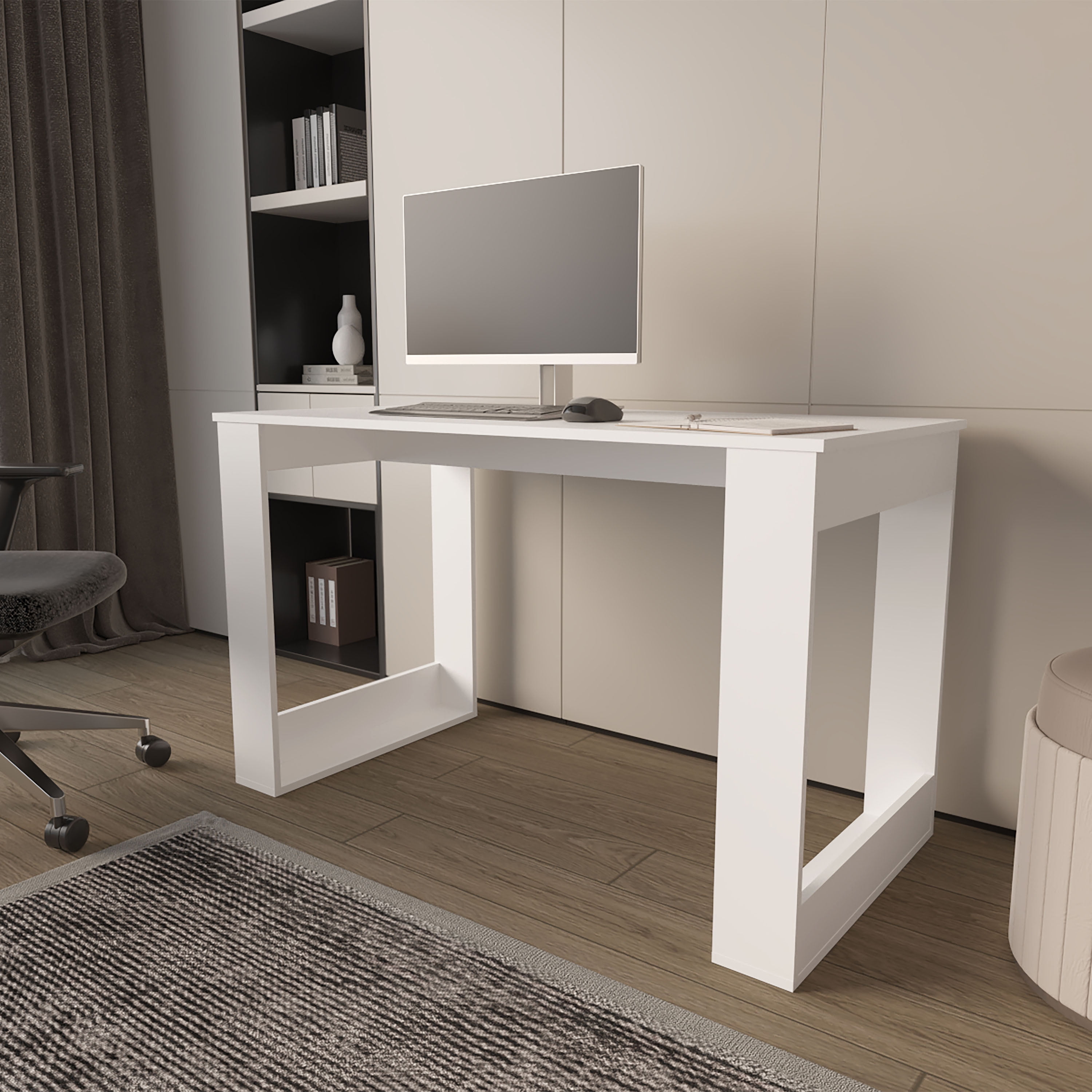 Astoutdoor Aurora Writing Computer Desk with Ample Work Surface, White