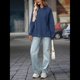 thumbnail image 5 of Sudadera con Capucha de Gran Tamaño para Mujer, Informal, de Larga, de Punto, con Cordón Ajustable, Abertura Lateral y Bolsillo Azul Marino L, 5 of 9