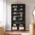 thumbnail image 2 of Fnova 70.87"H Tall Storage Shelf, Modern Freestanding Wooden Bookshelf with 8 Adjustable Shelves, Large Open Bookcase Display Organizer for Living Room, Bedroom, Home Office, Black, 2 of 20