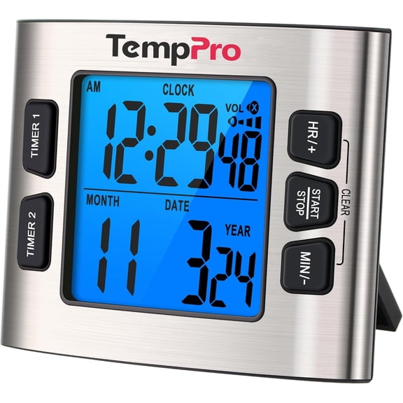TM02 24H Digital Timer with Dual Kitchen Timers for Cooking, Magnetic Timer Clock with Adjustable Alarm Volume & LCD Backlit Display, Classroom Timer for Kids & Teachers(Previously ThermoPro)