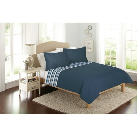 Better Homes & Gardens Solid Front Reverse Stripe Quilt, Navy, King