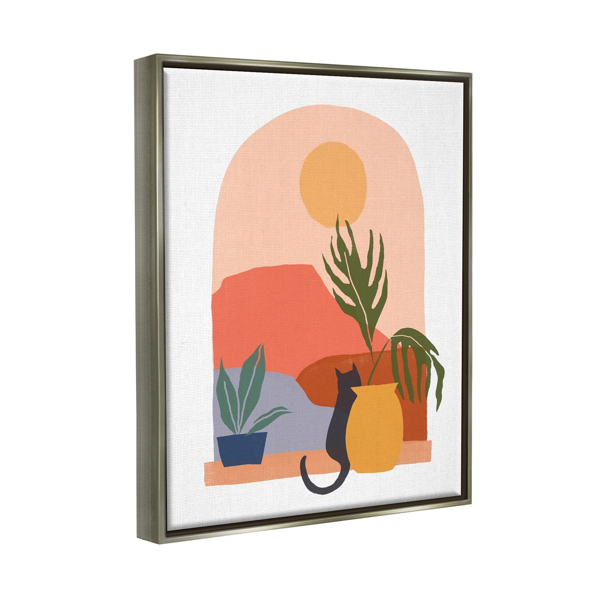 Stupell Industries Cat Watching Desert Dunes Modern Window View Graphic Art Luster Gray Floating Framed Canvas Print Wall Art, Design by June Erica Vess