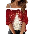 thumbnail image 1 of Camiseta Impresa de Hombro Doble, Top de Moda Casual para las Vacaciones Y el Uso Diario, 1 of 5