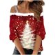 thumbnail image 2 of Fiudx Camisetas para Mujer Top de Camiseta con Estampado Navideño de Doble Hombro Informal a La Moda para Mujer, 2 of 5