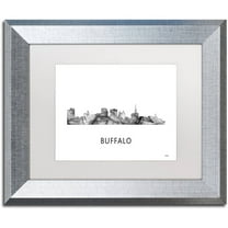Trademark Fine Art 'Buffalo New York Skyline WB-BW' Canvas Art by Marlene Watson, White Matte, Silver Frame
