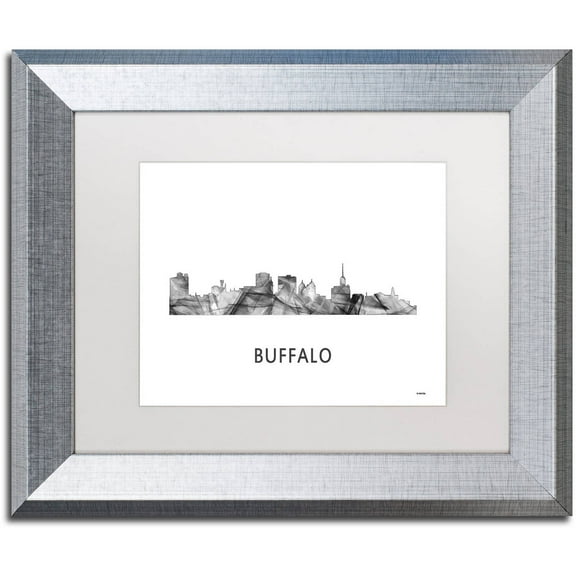 Trademark Fine Art 'Buffalo New York Skyline WB-BW' Canvas Art by Marlene Watson, White Matte, Silver Frame