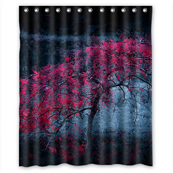 HelloDecor Red Maple In Dark Horrible Shower Curtain Polyester Fabric Bathroom Decorative Curtain Size 60x72 Inches