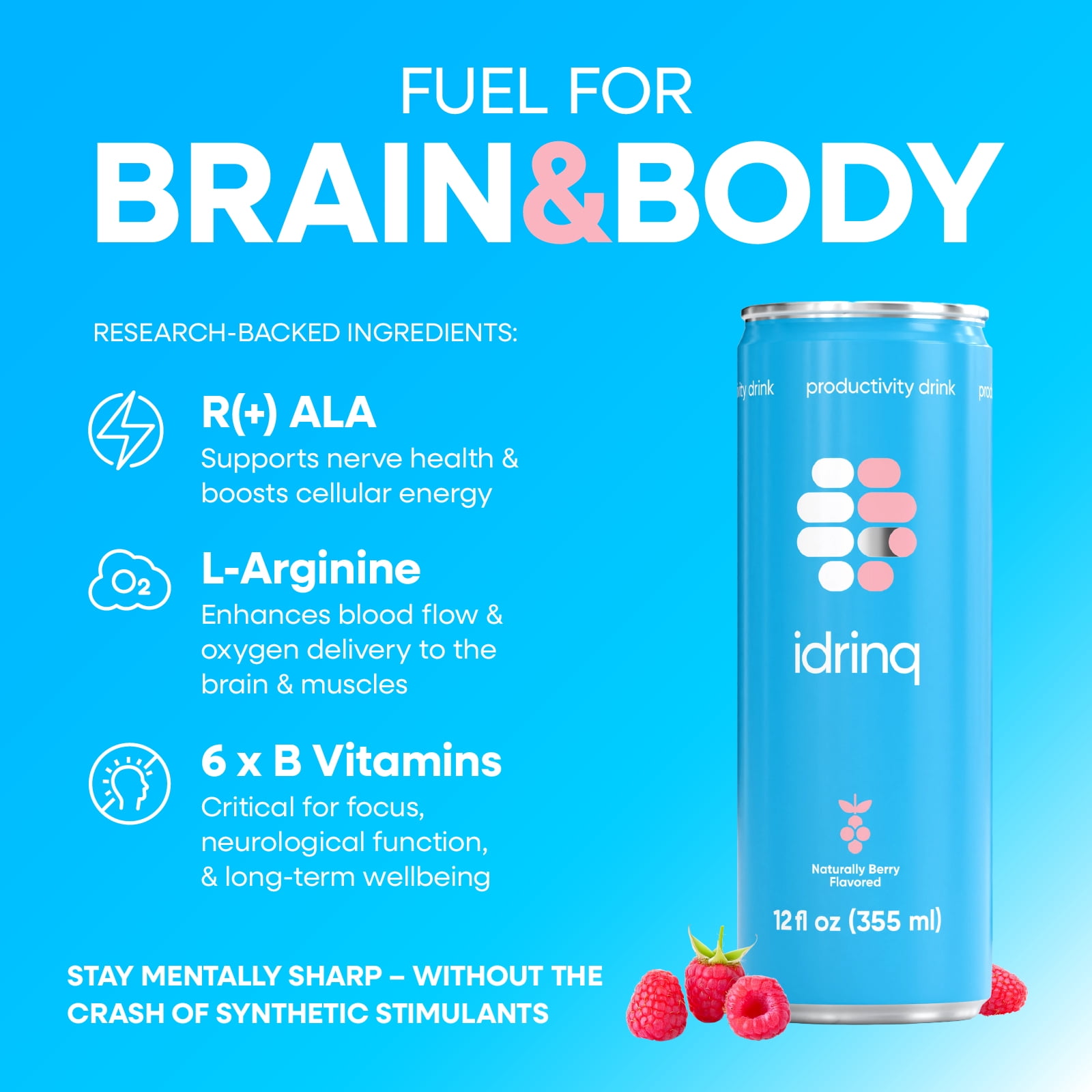 Idrinq - Berry, Caffeine Free Energy Drink, 12oz - 12-Count