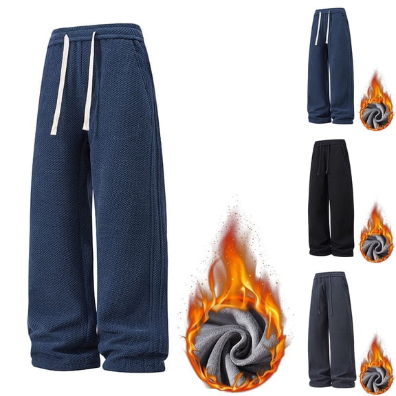 RongHuan Big and Tall Pants for Men Fleece Elastic Waist Wide Leg Pant Casual Drawstring Trousers Loose Vintage Sweatpants