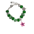 thumbnail image 2 of Delight Jewelry Silvertone Hot Pink and Purple Plumeria Flower - Green Irish Luck Bead Charm Bracelet, 7.5", 2 of 4