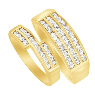 His and Hers Sterling Silver Diamond Cut 14K Gold Plated Matching 