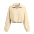 thumbnail image 5 of VV AVEORS Womens Cropped Sweatshirts Mock Neck Quarter Half Zip Pullover Workout Hoodie Sweater Fall Trendy Fashion Jackets Khaki M, 5 of 6