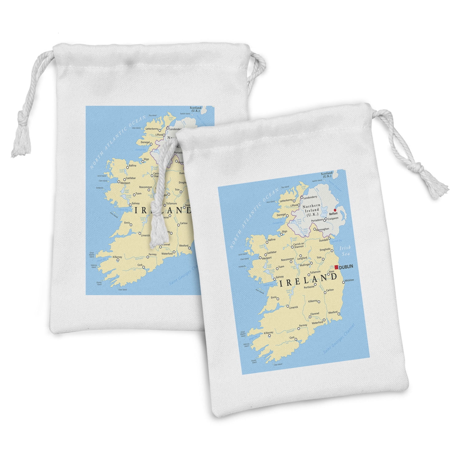 Ireland Map Fabric Pouch Set of 2, Mapping Political Geographical Cities Rivers, Small Drawstring Bag for Toiletries Masks and Favors, x 6", Deep Sky Blue Multicolor, by Ambesonne Walmart.com