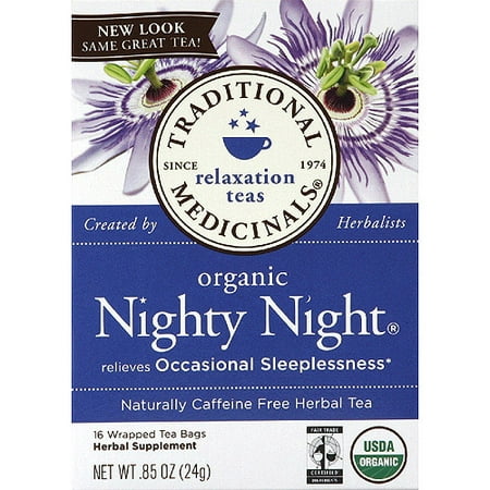 TRADITIONAL MEDICINALS Organic Nighty Night Herbal Tea, 16 count, (Pack of 6)