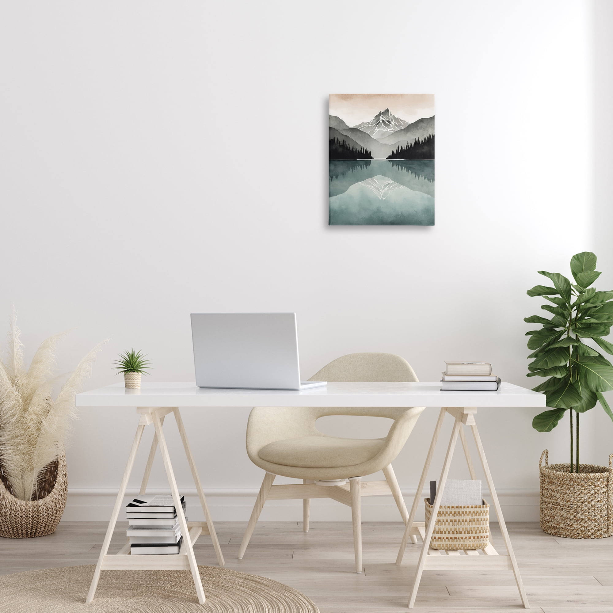 Stupell Industries Mountain Reflecting over Lake Landscape Painting Gallery Wrapped Canvas Art Print Wall Art, 16 x 20