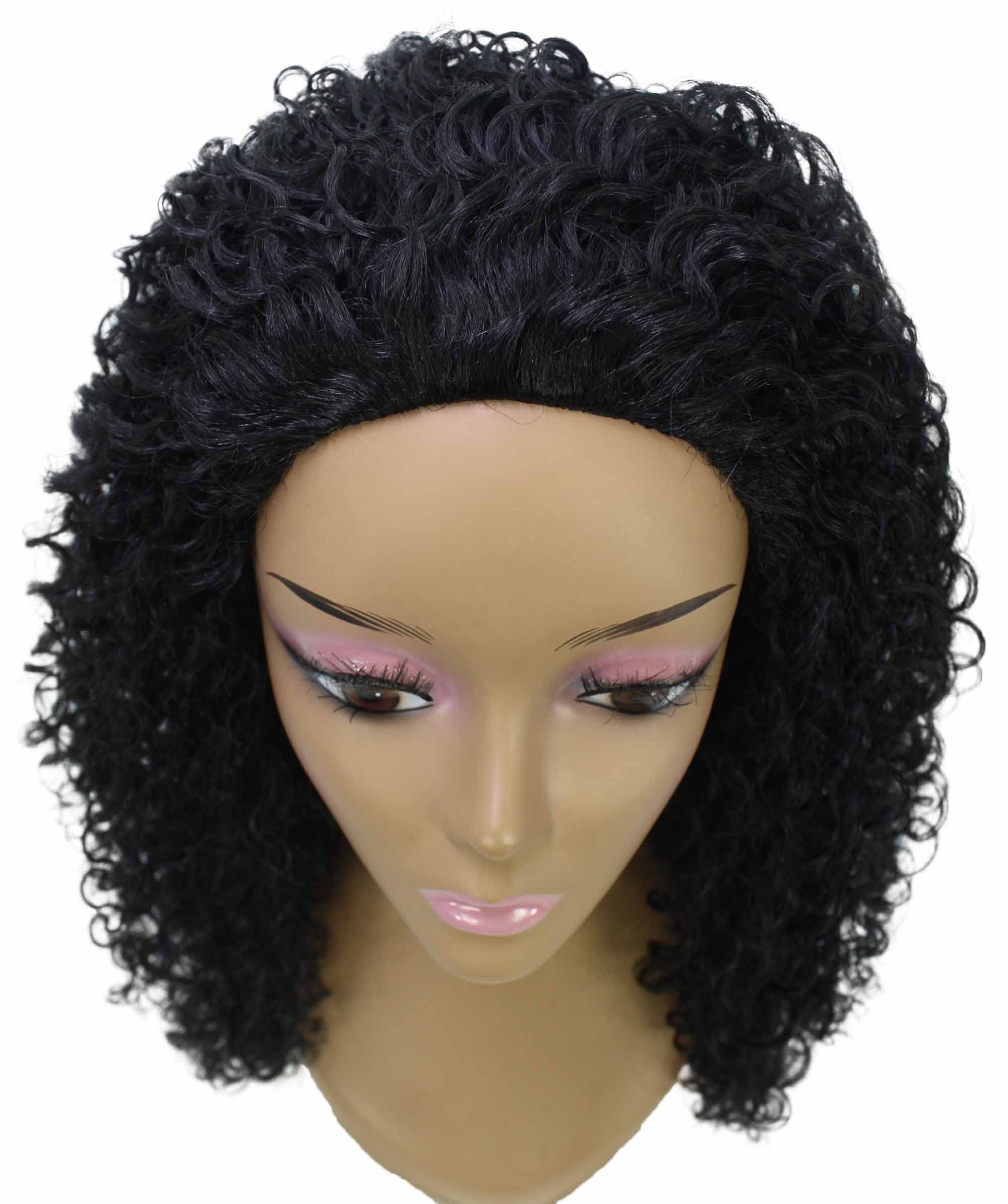 LUXLUXE Isadora Curly Body Waves 22.5 in Long Half Wig Half Cap Wig, Mix Human Hair and Synthetic Fibers, Black