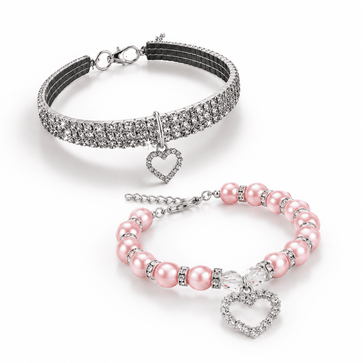 S-Multi-2PCs Rhinestone Pet Collar Necklace Set for Small Cats Puppies