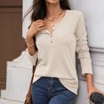 thumbnail image 6 of Women’s Long-Sleeve Henley Top Soft Knit Button Pullover Casual Loose Fit Neck Lightweight Tunic Blouse Basic Tees Fall Sweaters, 6 of 7