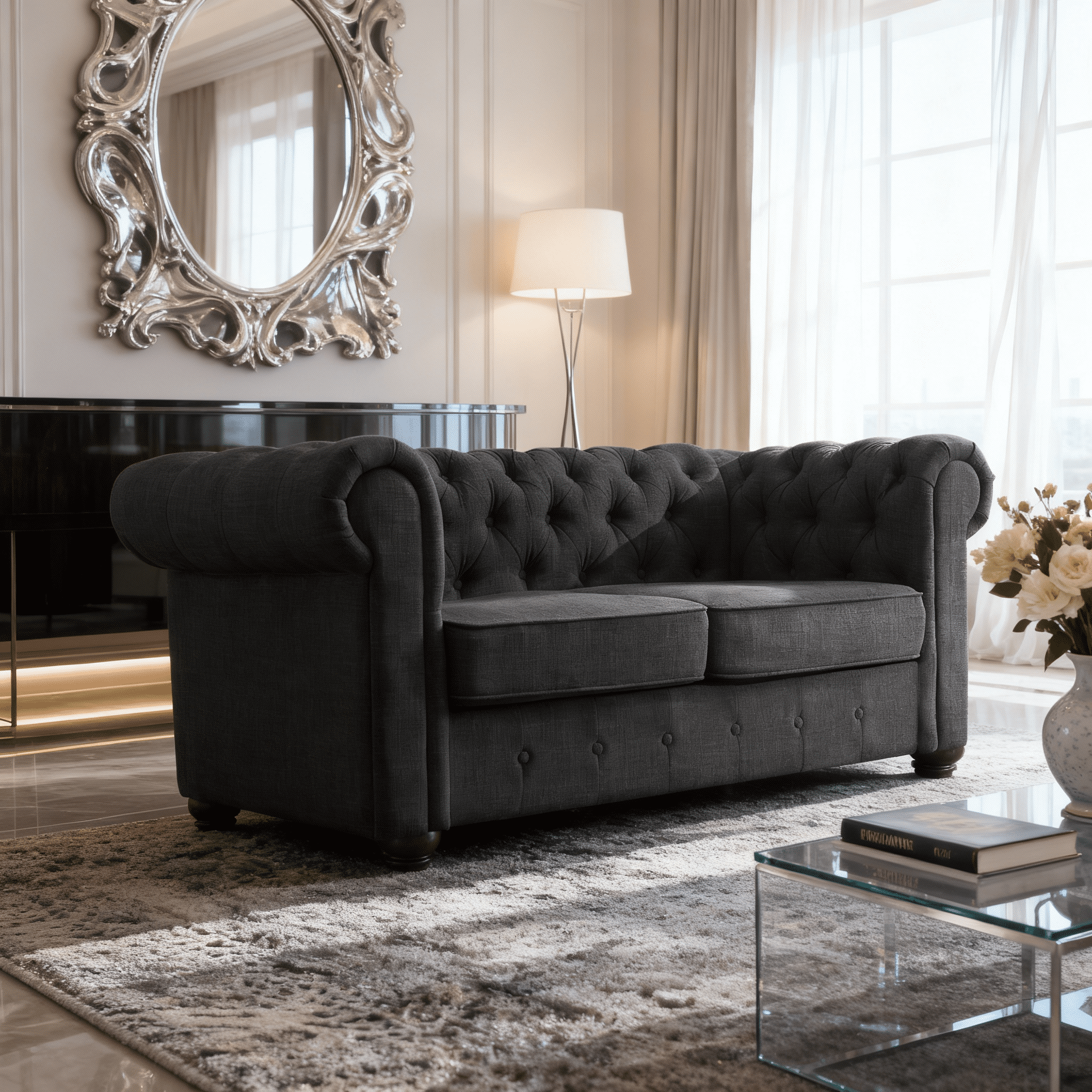 Gewnee Dark gray 65” Loveseat, Solid Wood Frame & Rubberwood Legs for Living Room, Apartment, Guest Room
