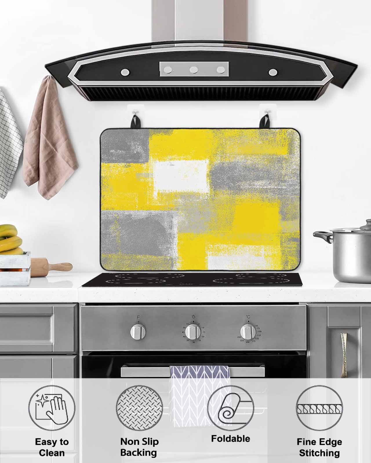 nqOlkjepod Large Induction Cooktop Protector Mat 36"x21", Yellow Grey Stove Top Covers for Electric Stove, Rustic Mottled Oil Painting Abstract Texture Stove Burner Cover Mats, Glass Top Stove Cover
