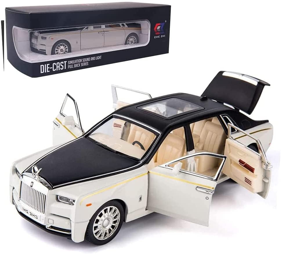 Light Sounds Diecast Toy Car Model 1/24 Scale Rolls-Royce Phantom Model Gift