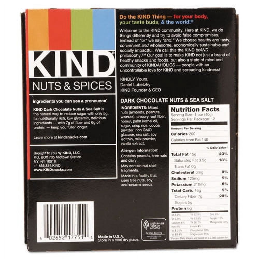 Nuts And Spices Bar, Dark Chocolate Nuts And Sea Salt, 1.4 Oz, 12/box | Bundle of 10 Boxes