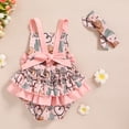thumbnail image 2 of ZEHJUHAN Baby Girls' Ruffle Sleeveless Halter Romper + Headband Set, Bow Print Summer Outfit with Snap Closure Pink1，0-6M, 2 of 9