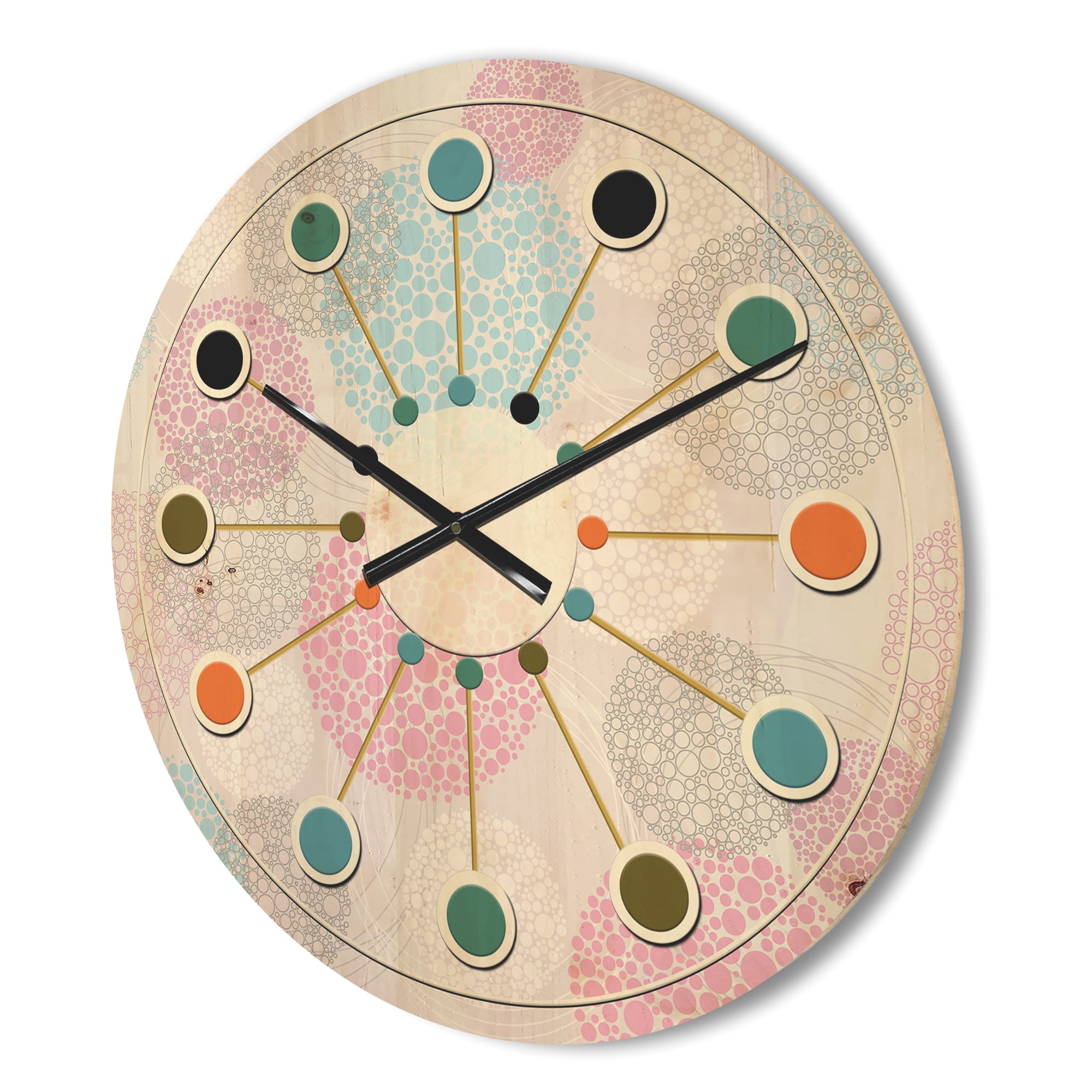 Designart 'Circular Abstract Retro Pattern Geometric III' Mid-Century Modern Wood Wall Clock
