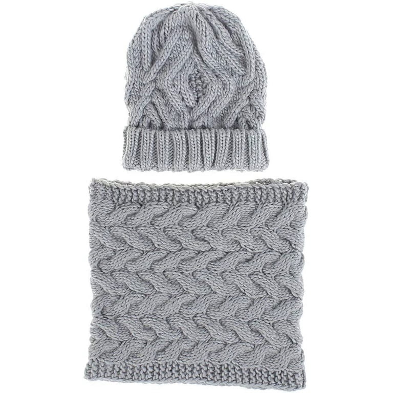 Gray knitted wool beanie and scarf ensemble Chunky Hat Scarf Set, Wool Hat Scarf Combo, Knitted Wool  main image 4