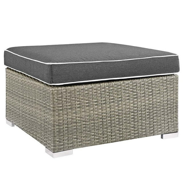 Modway Repose Rattan & Fabric Patio Ottoman in Light Gray and Charcoal
