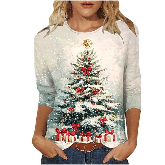 Christmas Tops for Women Fall Tops 2025 Boho Cotton Dressy 3/4 Sleeve Shirts Fitted Blouses & Button-Down Shirts Dressy