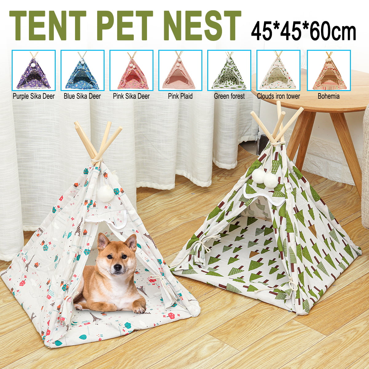 Washable Teepee Dog Tent With Mat