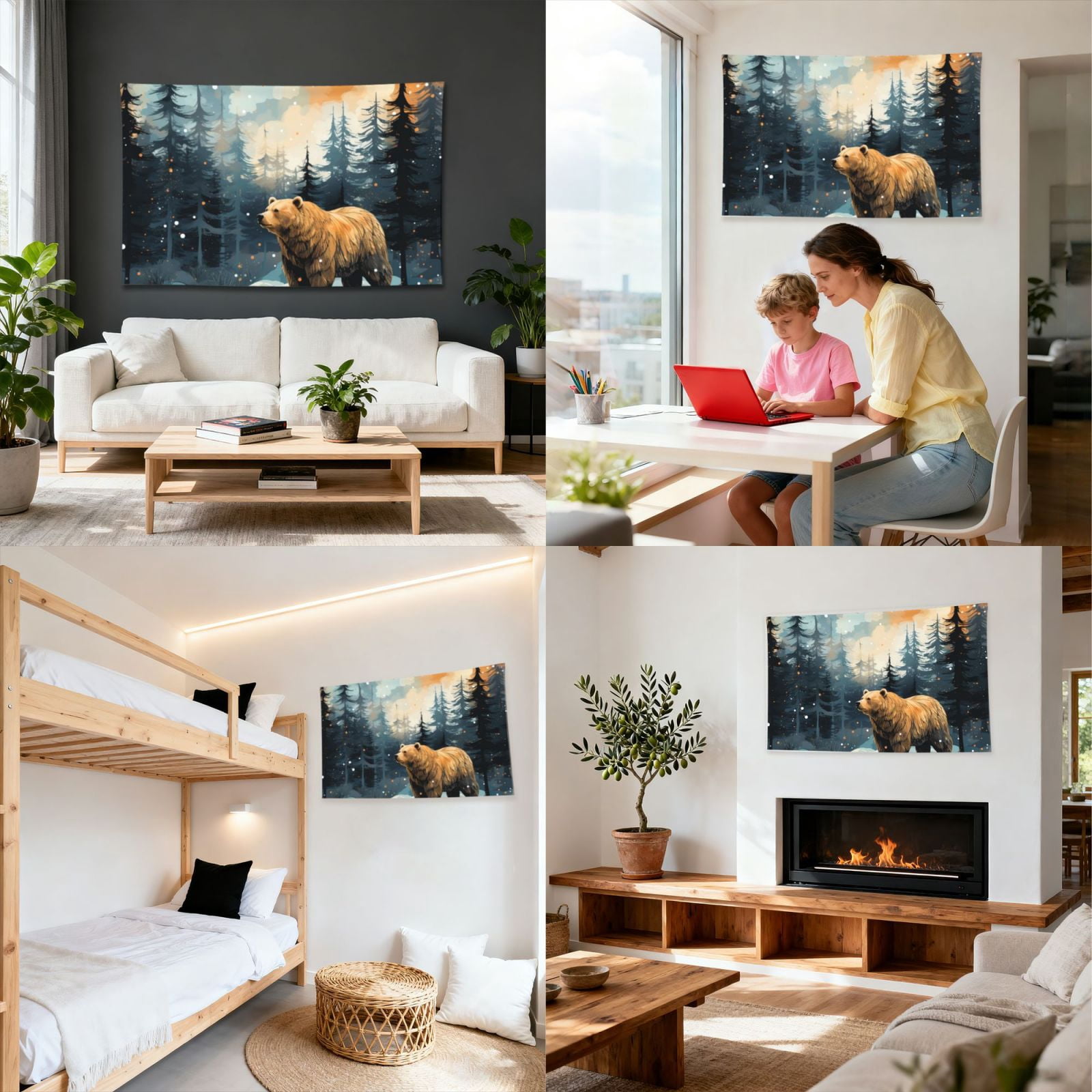 Bear Moose Rustic Wood Four Hole Decorated Banner Flag for Garden Yard Home Decoration Indoor Outdoor 4x6 Ft