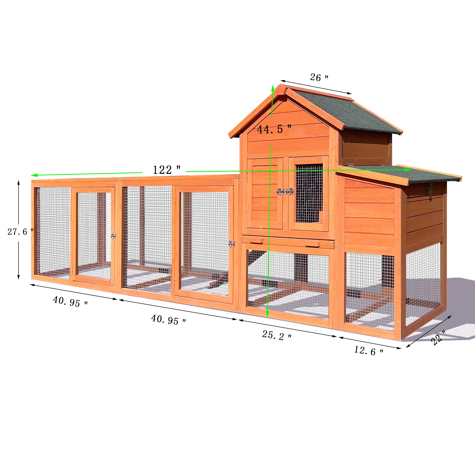 Pefilos 122" Large Rabbit Hutch Outdoor Wood Chicken Coop, Hen House with Nest Box, Wire Fence Poultry Cage, Orange Pefilos 122" Large Rabbit Hutch Outdoor Wood Chicken Coop, Hen House with Nest Box, Wire Fence Poultry Cage, Orange