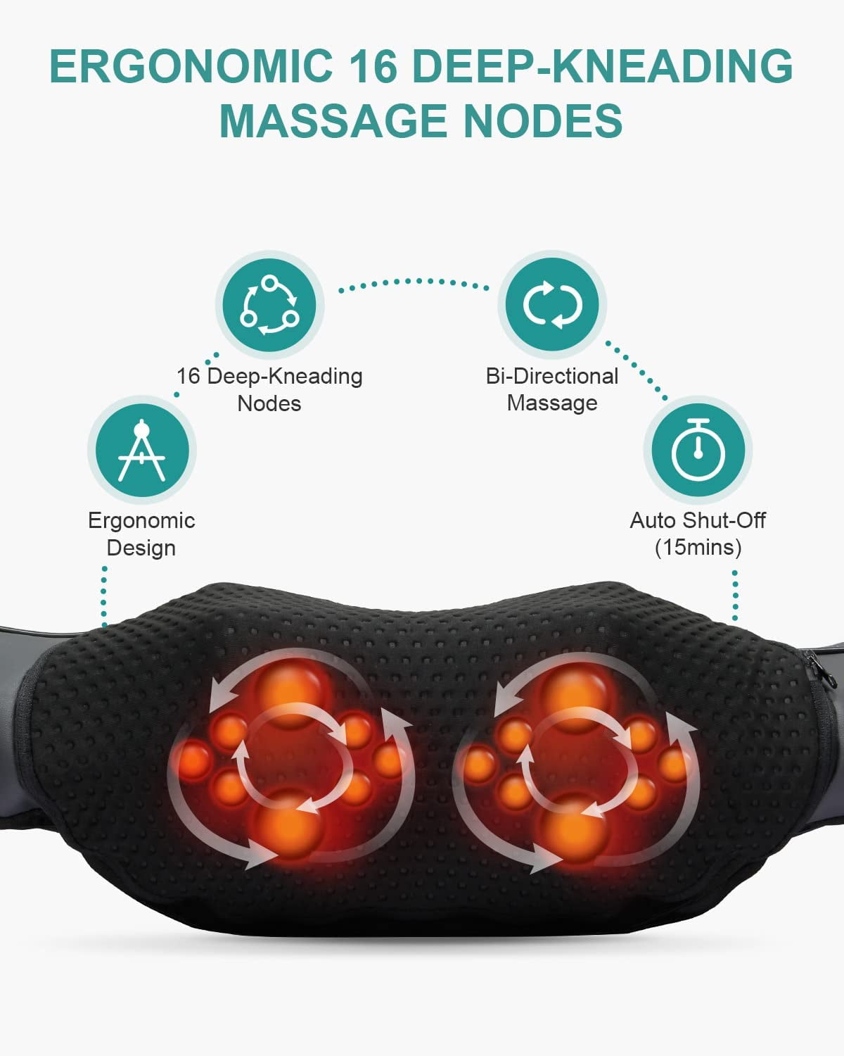 Nekteck Cordless Shiatsu Neck Massager with Heat for Pain Relief,Portable Massage Pillow - Gray