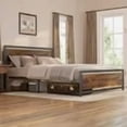 thumbnail image 5 of Asofer Queen Bed Frame with Wood Headboard, Industrial Low Profile Platform, Noise Free, No Box Spring Needed, Black Brown, 5 of 10