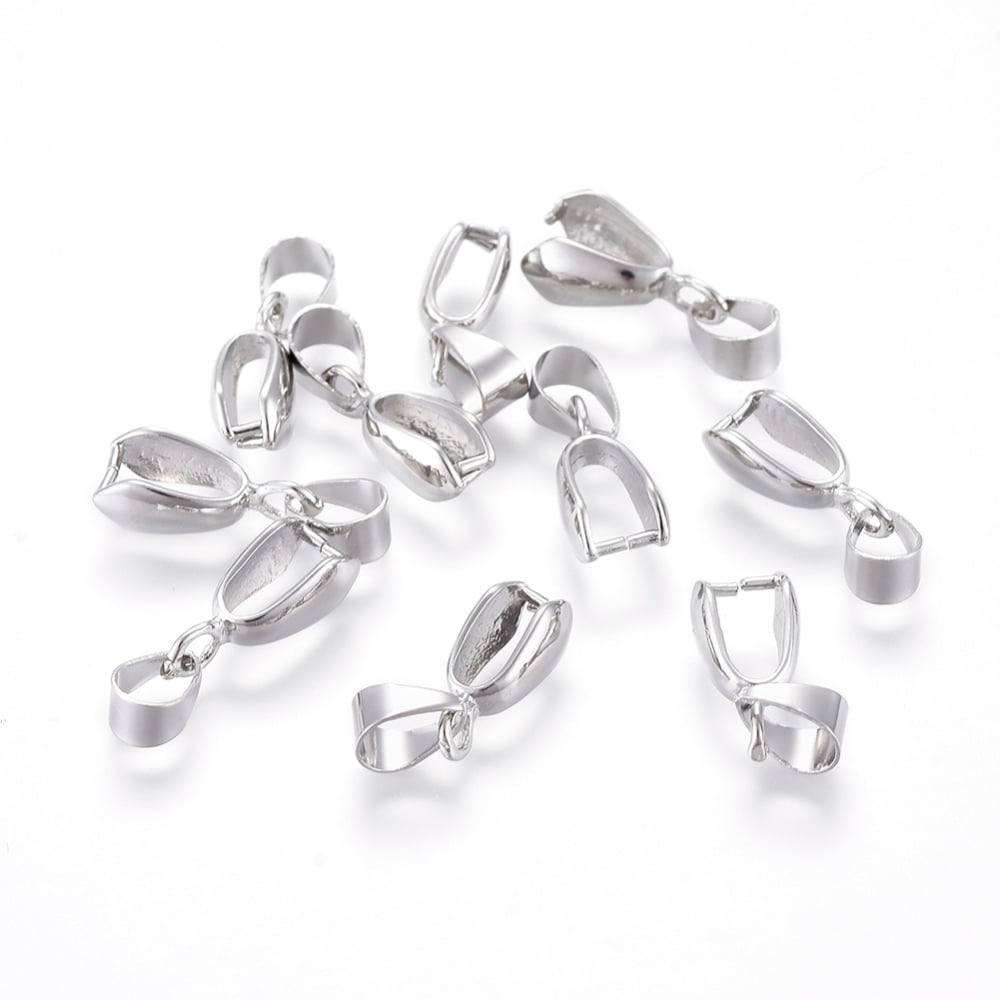 Grade AA Brass Ice Pick Pinch Bails for Pendant Making Cadmium Free & Nickel Free & Lead Free Platinum 14x6.5x4.5mm Hole: 6x5mm Pin: 1mm