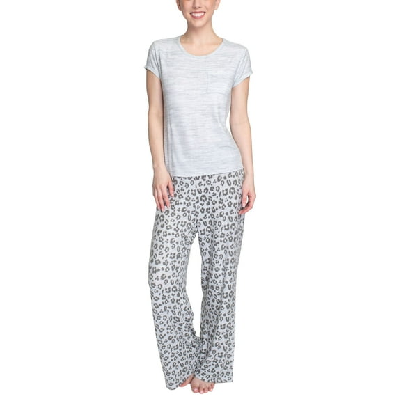 Goodnight Kiss Women's Pretty Please Lush Luxury Lounge Wear Pajama Set, Grey/Leopard, Small