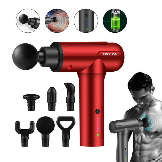 Pistola de masaje OVEYA con 6 cabezales, masajeador de mano para terapia muscular, masajeador corpor OVEYA Rojo