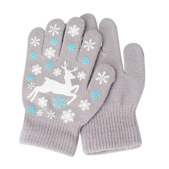 Zwiiyzr Kids Christmas Gloves Winter Toddler Gloves Full Fingers Knit Gloves Children Stretchy Warm Gloves for Boys Girls Christmas Gifts Gray