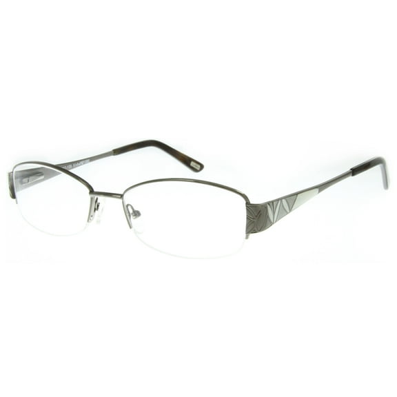 "Whitney" Optical-Quality RX-Able Oval Frames with Enamel Pattern Color: Gunmetal with Pearl Grey