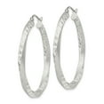thumbnail image 2 of 925 Sterling Silver Anti-Tarnish Coating Women's Satin Finish & Diamond Cut Tube 3mm Hoop Earrings | 35mm, 2 of 4