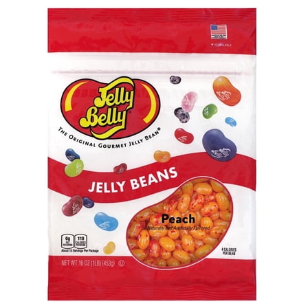 Jelly Belly Peach Jelly Beans - 1 Pound (16 Ounces), Juicy Fresh Peach Flavor Candy, Resealable Bag